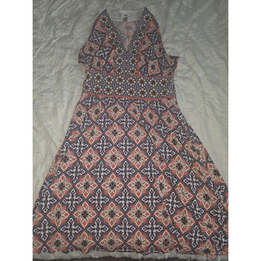 Wisp Women's Geometric Sleeveless A-Line Knee Length V-Neck Dress Multicolor 8